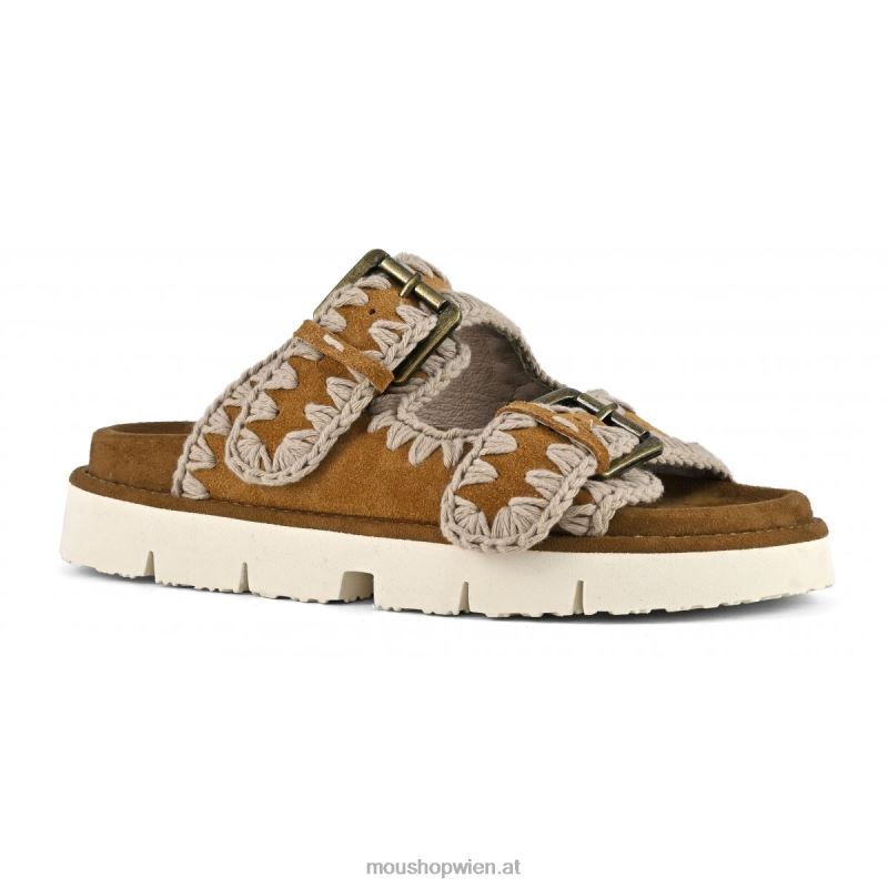 Frauen neue Bio mit Schnallen Mou P660X123 Cognac