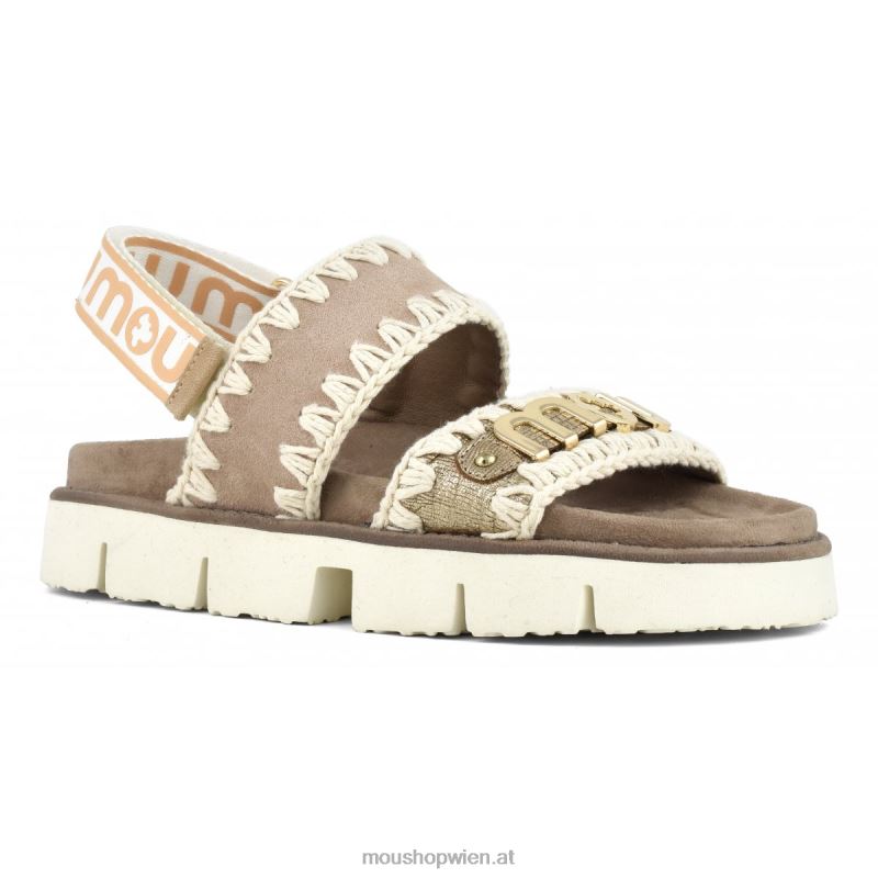 Frauen neuer Bio-Sandalen-Rückenriemen Mou P660X159 metallisches Eidechsengold