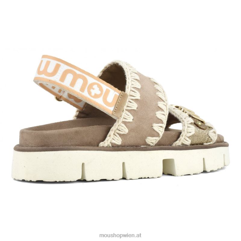 Frauen neuer Bio-Sandalen-Rückenriemen Mou P660X159 metallisches Eidechsengold