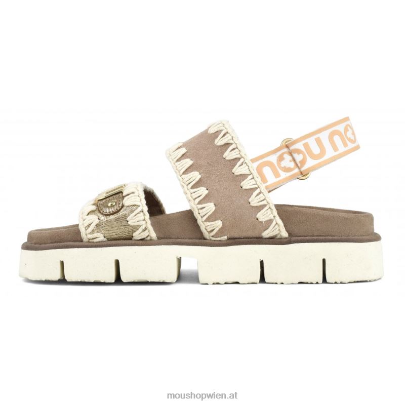 Frauen neuer Bio-Sandalen-Rückenriemen Mou P660X159 metallisches Eidechsengold