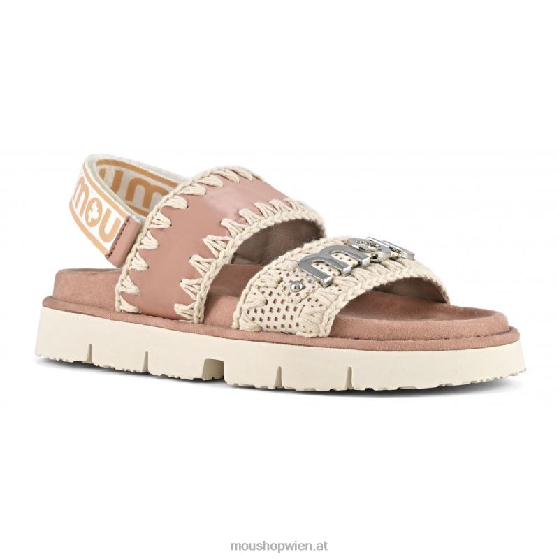 Frauen neuer Bio-Sandalen-Rückenriemen Mou P660X160 weiß/rosébeige perforiertes Leder/rosébeige sil