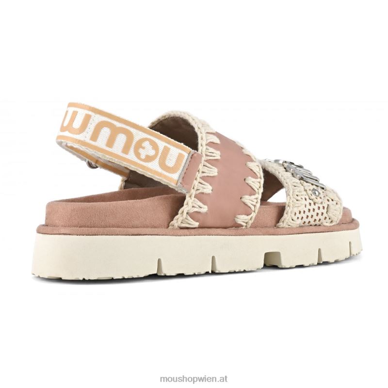 Frauen neuer Bio-Sandalen-Rückenriemen Mou P660X160 weiß/rosébeige perforiertes Leder/rosébeige sil