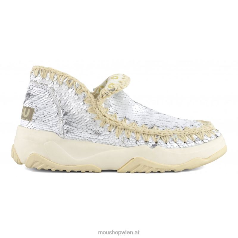 Frauen Eskimo-Sneaker mit Pailletten Mou P660X70 Pailletten weiß-silber