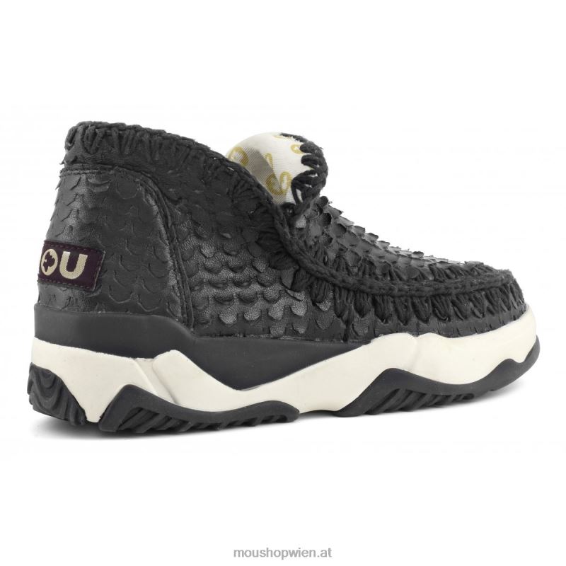 Frauen Eskimo-Trainer aus Spezialleder Mou P660X64 Schuppen schneidet schwarz