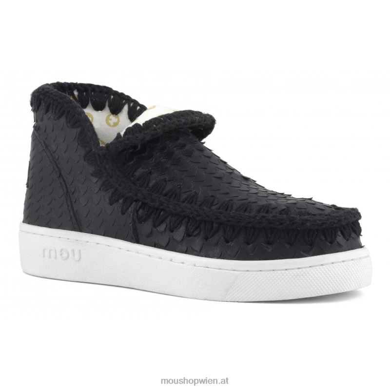 Frauen Sommer-Eskimo-Sneaker aus Leder Mou P660X13 Schuppen schneidet schwarz