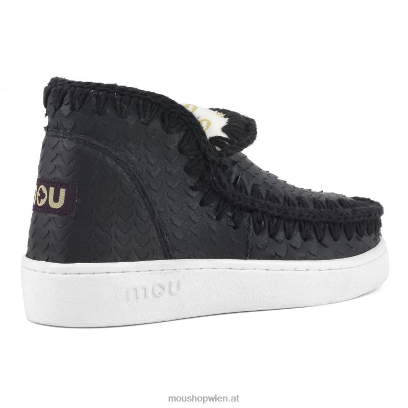 Frauen Sommer-Eskimo-Sneaker aus Leder Mou P660X13 Schuppen schneidet schwarz
