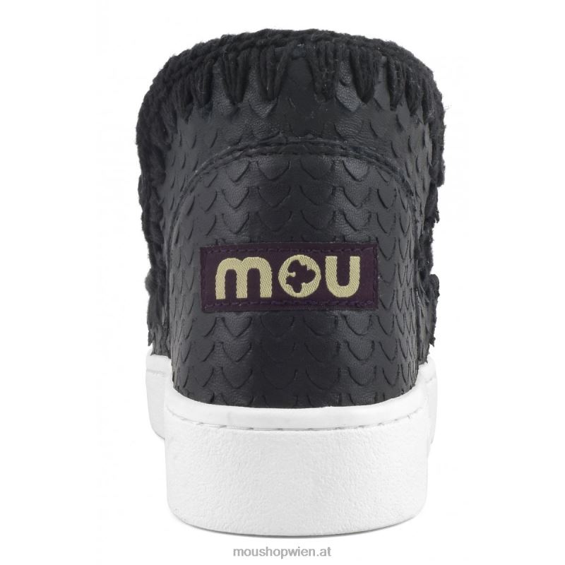Frauen Sommer-Eskimo-Sneaker aus Leder Mou P660X13 Schuppen schneidet schwarz