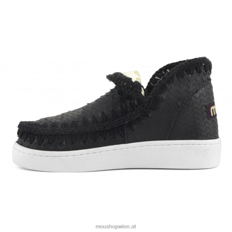 Frauen Sommer-Eskimo-Sneaker aus Leder Mou P660X13 Schuppen schneidet schwarz