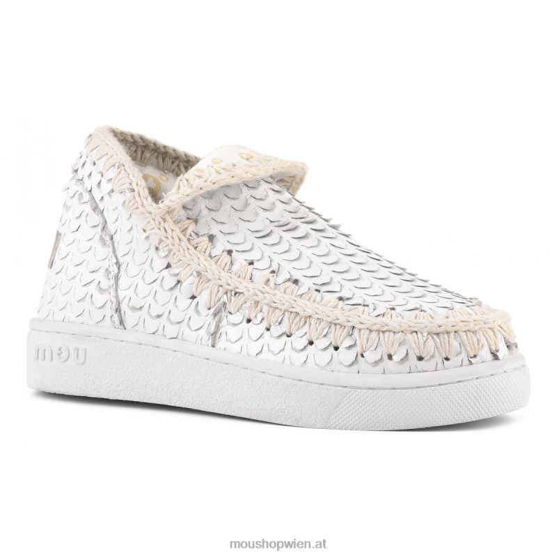 Frauen Sommer-Eskimo-Sneaker aus Leder Mou P660X14 Schuppen schneiden weiß