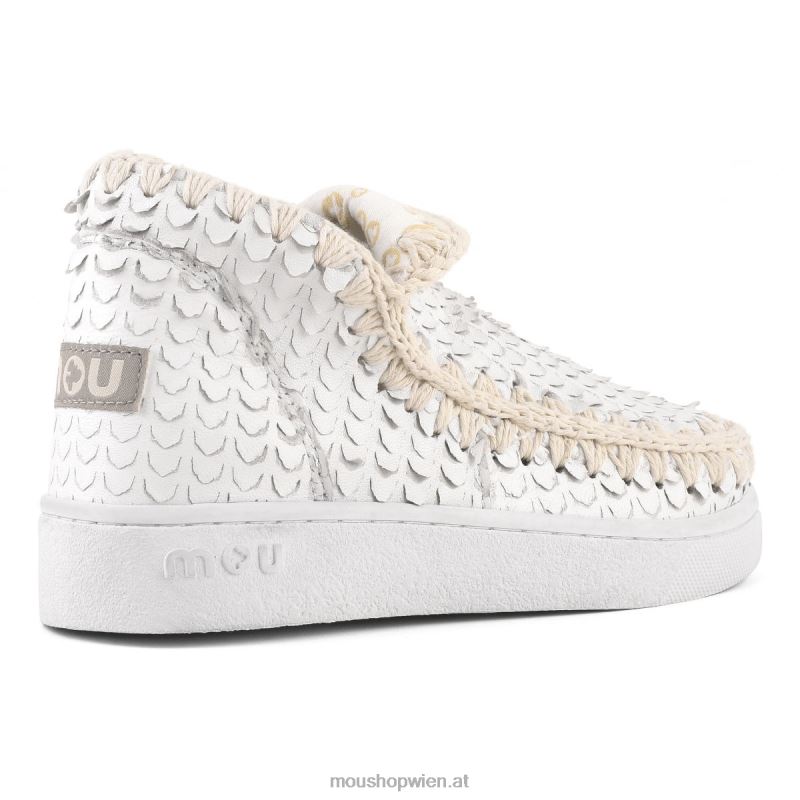 Frauen Sommer-Eskimo-Sneaker aus Leder Mou P660X14 Schuppen schneiden weiß