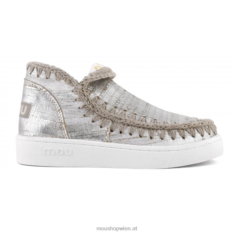 Frauen Sommer-Eskimo-Sneaker aus Leder Mou P660X15 schneidet metallisches Silber