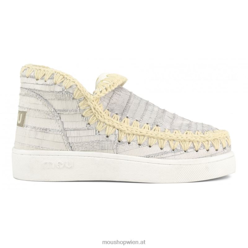 Frauen Sommer-Eskimo-Sneaker aus Leder Mou P660X16 Leder mit Schnitten weiß