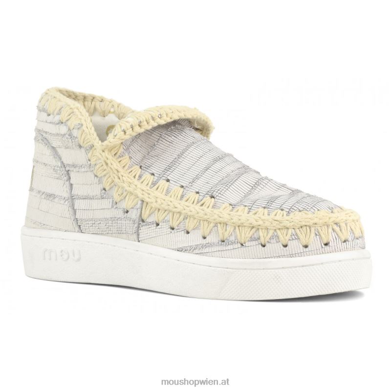 Frauen Sommer-Eskimo-Sneaker aus Leder Mou P660X16 Leder mit Schnitten weiß