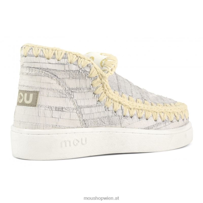 Frauen Sommer-Eskimo-Sneaker aus Leder Mou P660X16 Leder mit Schnitten weiß