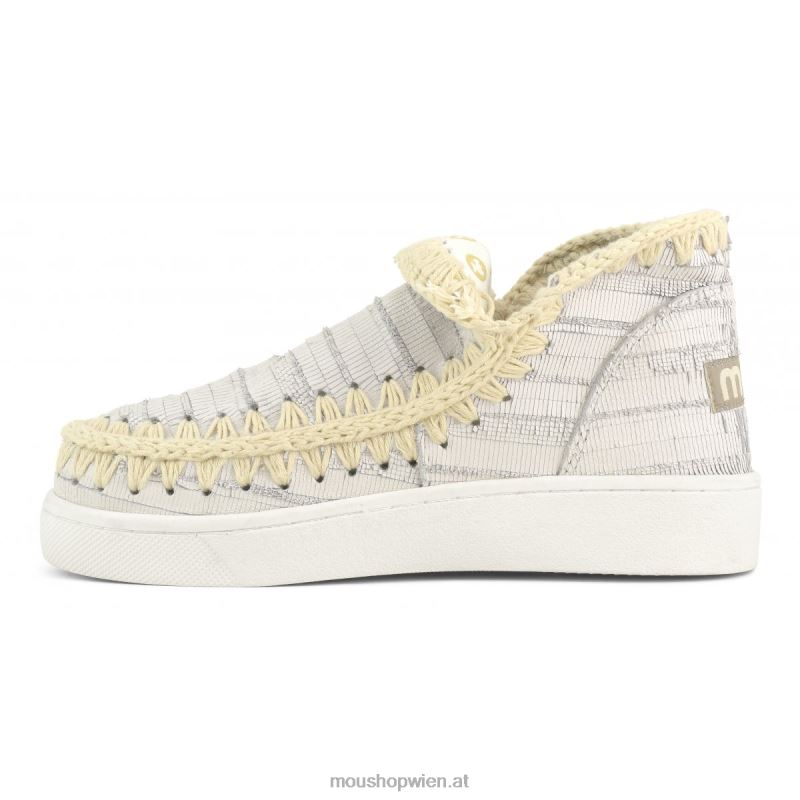 Frauen Sommer-Eskimo-Sneaker aus Leder Mou P660X16 Leder mit Schnitten weiß