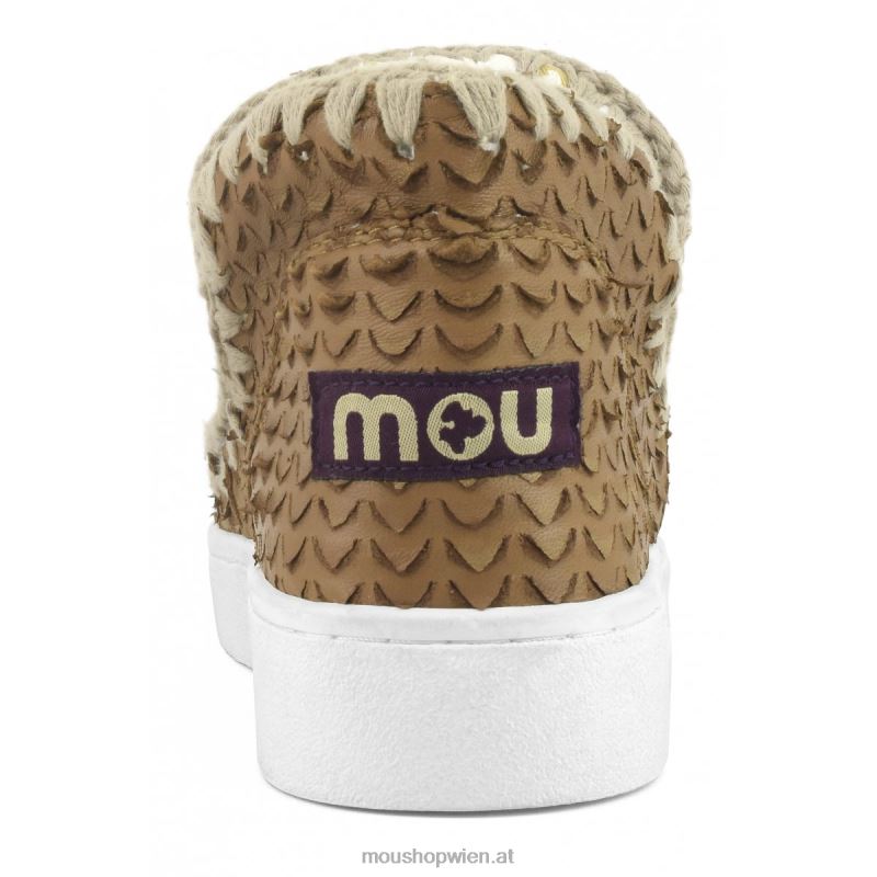 Frauen Sommer-Eskimo-Sneaker aus Leder Mou P660X17 Leder mit Schuppen/Schnitten cognac