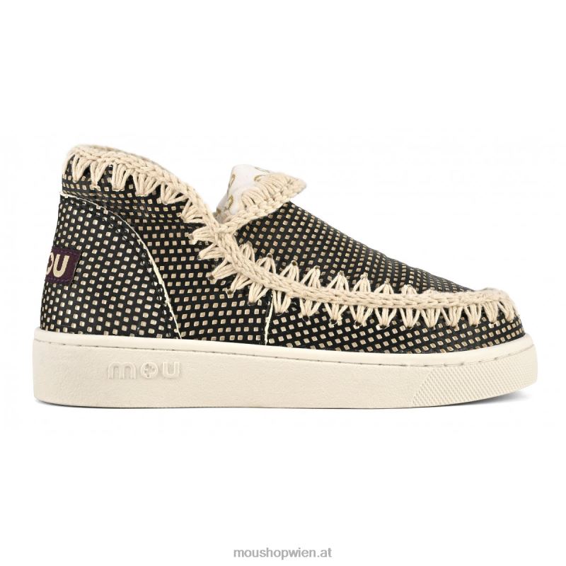 Frauen Sommer-Eskimo-Sneaker aus Leder Mou P660X19 Schwarz-Weiss