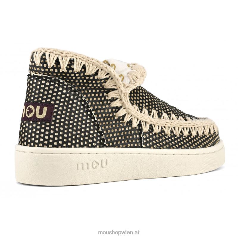 Frauen Sommer-Eskimo-Sneaker aus Leder Mou P660X19 Schwarz-Weiss