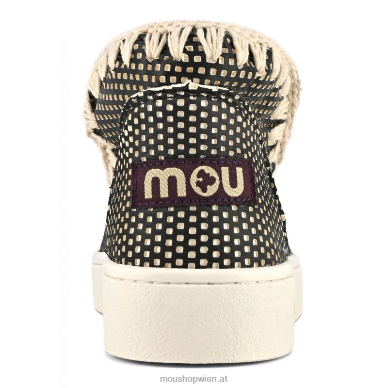 Frauen Sommer-Eskimo-Sneaker aus Leder Mou P660X19 Schwarz-Weiss