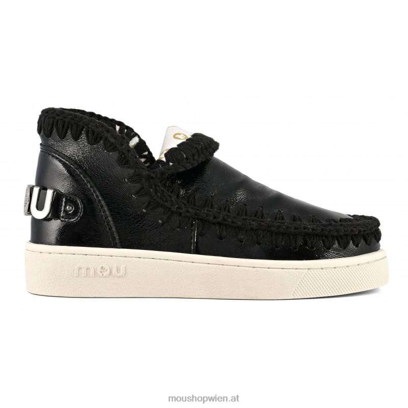 Frauen Sommer-Eskimo-Sneaker aus Leder Mou P660X56 Lackschwarz