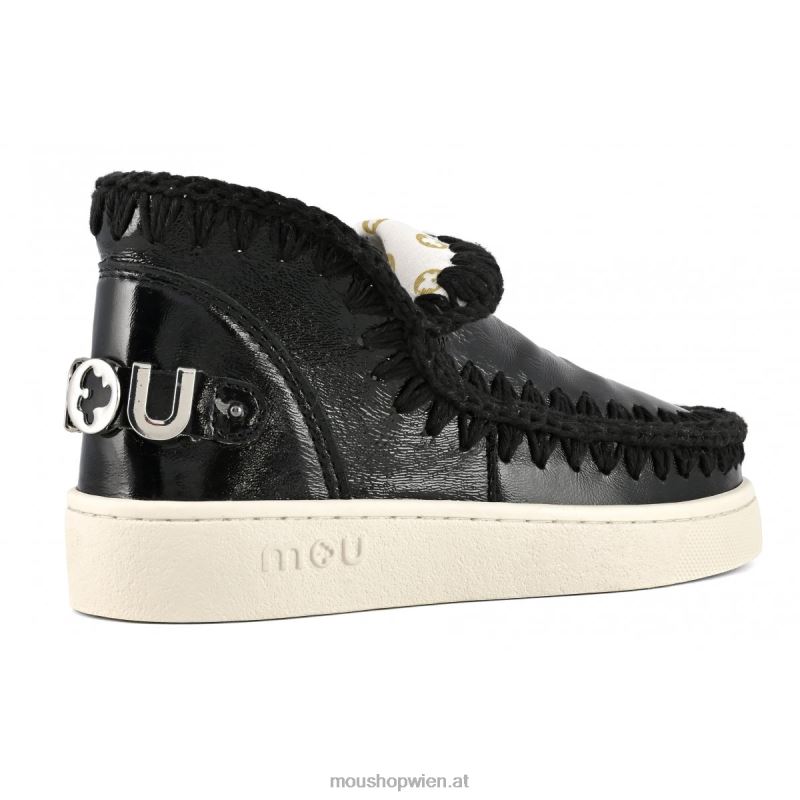 Frauen Sommer-Eskimo-Sneaker aus Leder Mou P660X56 Lackschwarz