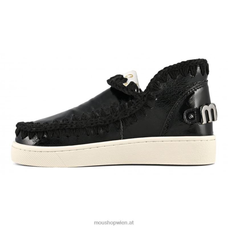 Frauen Sommer-Eskimo-Sneaker aus Leder Mou P660X56 Lackschwarz