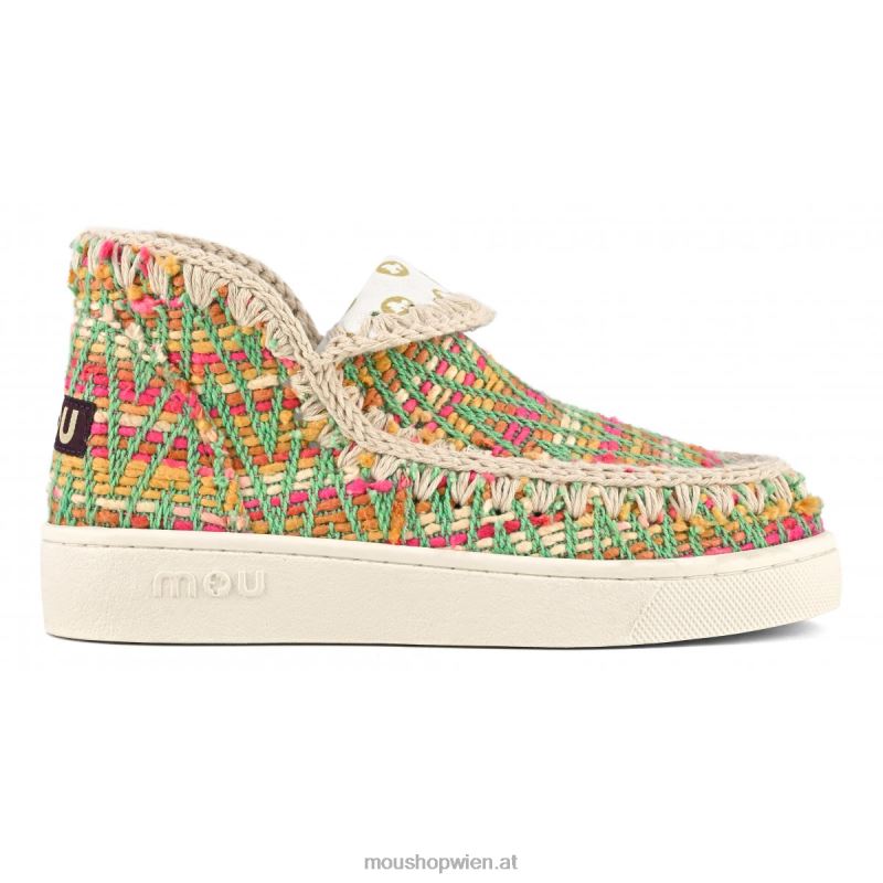 Frauen Sommer-Eskimo-Sneaker aus gewebtem Textil Mou P660X3 grüne Mischung