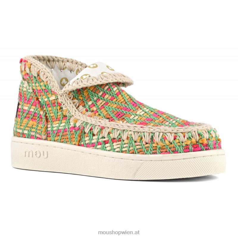 Frauen Sommer-Eskimo-Sneaker aus gewebtem Textil Mou P660X3 grüne Mischung