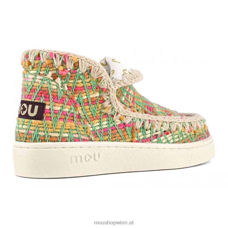 Frauen Sommer-Eskimo-Sneaker aus gewebtem Textil Mou P660X3 grüne Mischung