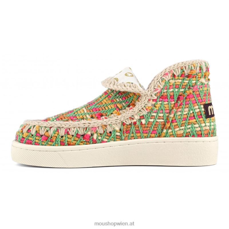 Frauen Sommer-Eskimo-Sneaker aus gewebtem Textil Mou P660X3 grüne Mischung