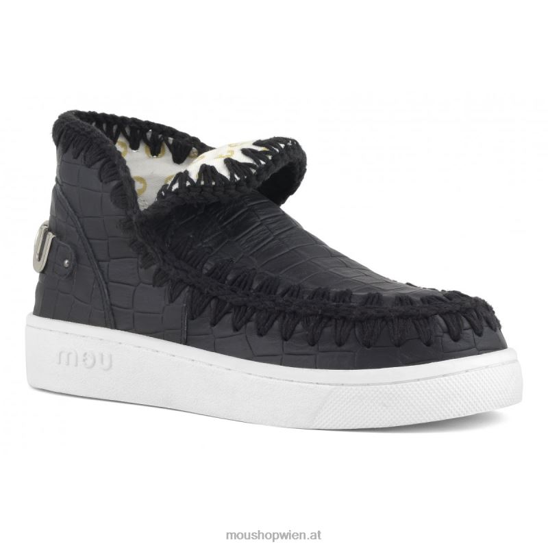 Frauen Sommer-Eskimo-Sneaker aus italienischem Leder Mou P660X59 Kokosnussschwarz