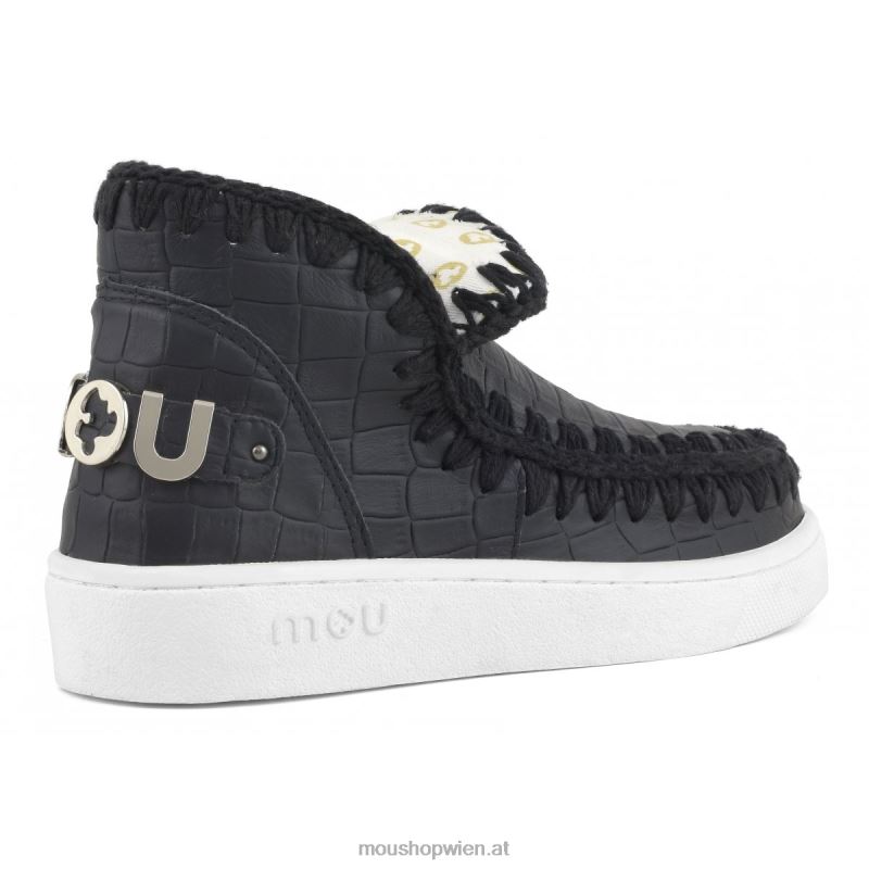 Frauen Sommer-Eskimo-Sneaker aus italienischem Leder Mou P660X59 Kokosnussschwarz