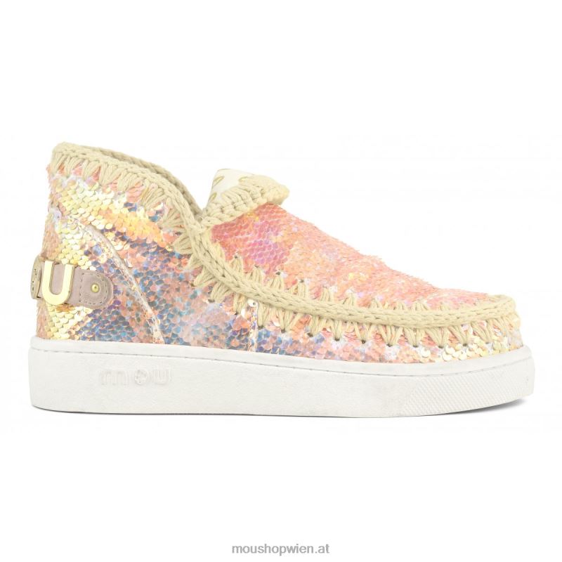 Frauen Sommer-Sneaker mit Eskimo-Pailletten Mou P660X46 schillernde Pailletten beige