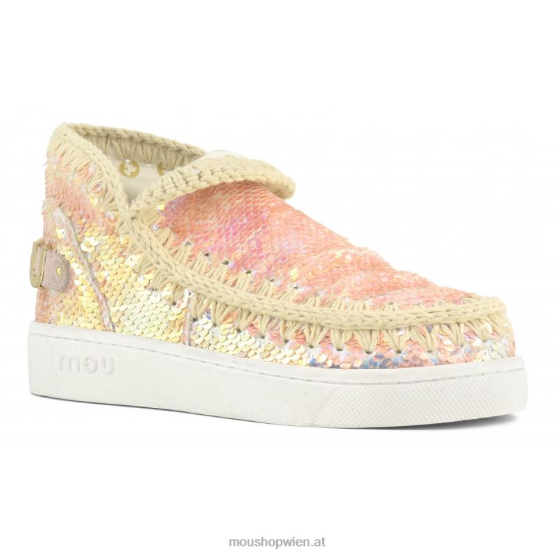 Frauen Sommer-Sneaker mit Eskimo-Pailletten Mou P660X46 schillernde Pailletten beige