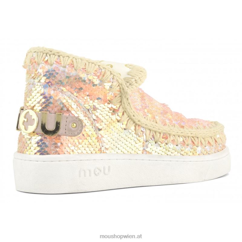 Frauen Sommer-Sneaker mit Eskimo-Pailletten Mou P660X46 schillernde Pailletten beige