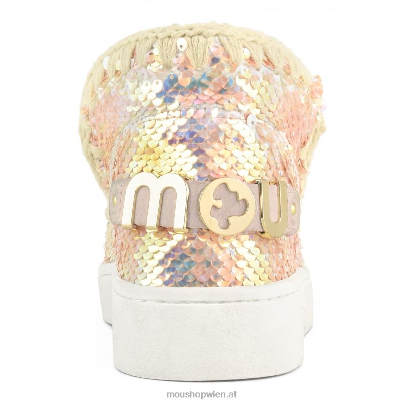 Frauen Sommer-Sneaker mit Eskimo-Pailletten Mou P660X46 schillernde Pailletten beige