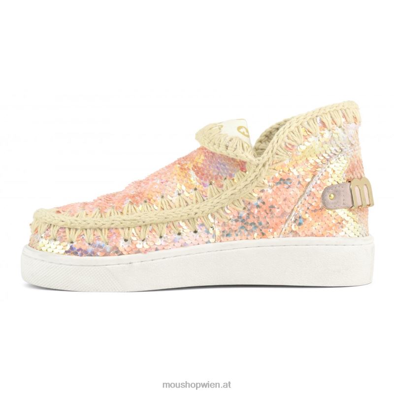 Frauen Sommer-Sneaker mit Eskimo-Pailletten Mou P660X46 schillernde Pailletten beige
