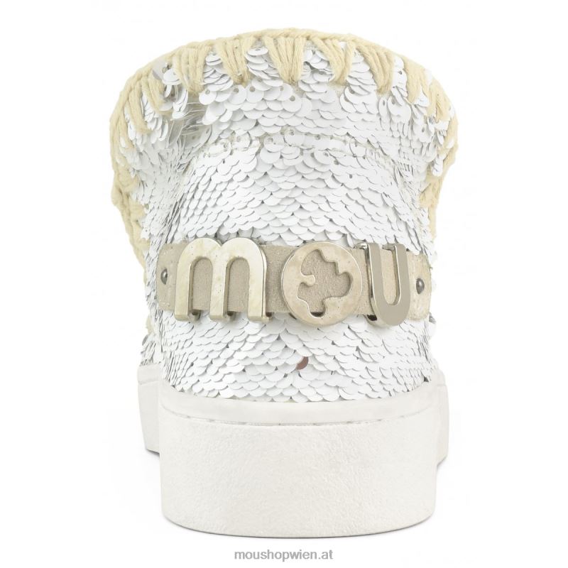 Frauen Sommer-Sneaker mit Eskimo-Pailletten Mou P660X48 Pailletten weiß-silber