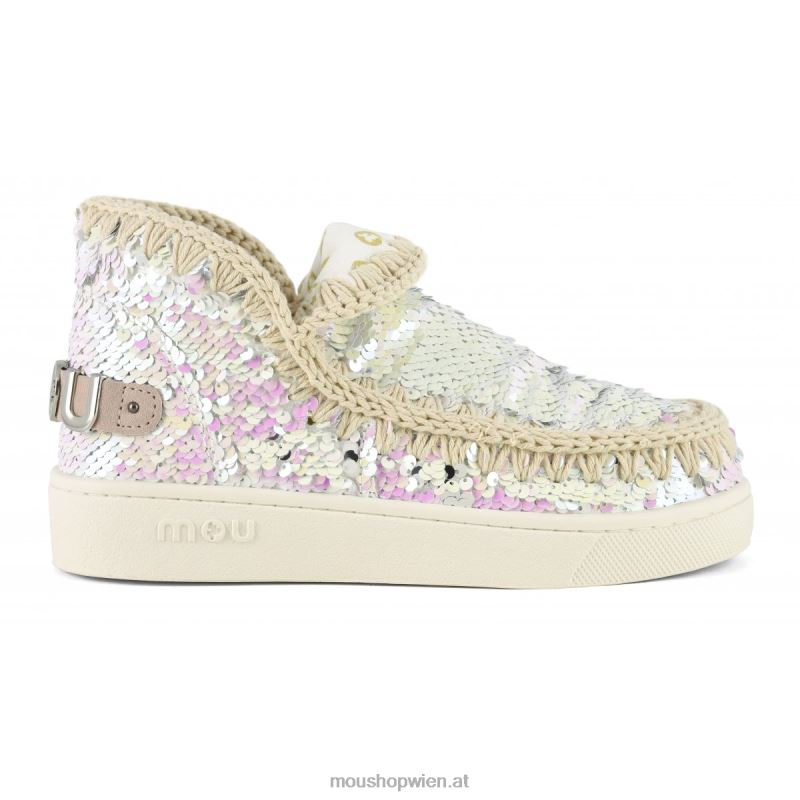 Frauen Sommer-Sneaker mit Eskimo-Pailletten Mou P660X50 schillerndes Rosa