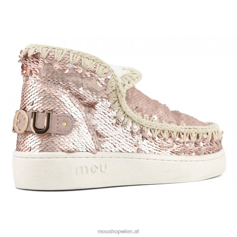 Frauen Sommer-Sneaker mit Eskimo-Pailletten Mou P660X51 Pailletten Roségold – Logo Gold