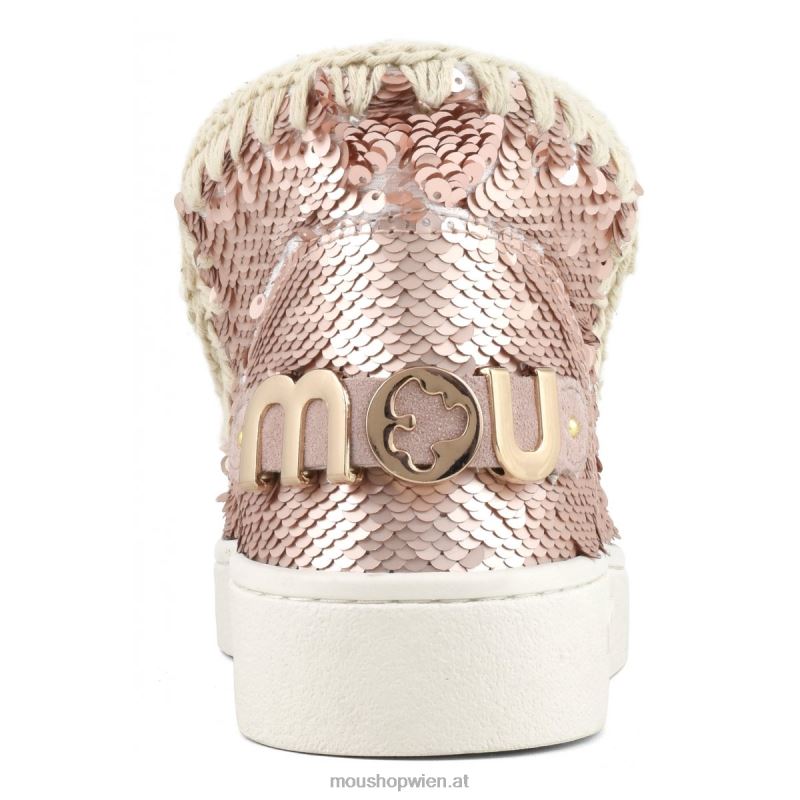 Frauen Sommer-Sneaker mit Eskimo-Pailletten Mou P660X51 Pailletten Roségold – Logo Gold