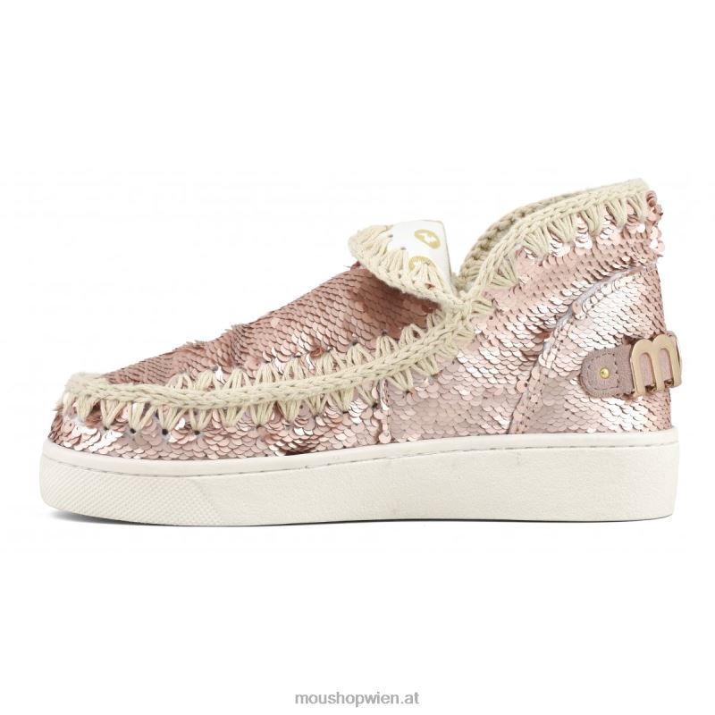 Frauen Sommer-Sneaker mit Eskimo-Pailletten Mou P660X51 Pailletten Roségold – Logo Gold