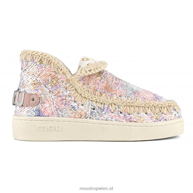 Frauen Sommer-Sneaker mit Eskimo-Print und Pailletten Mou P660X44 Nude-Mix