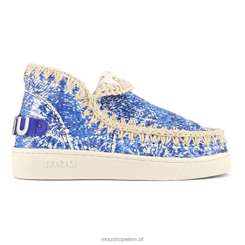 Frauen Sommer-Sneaker mit Eskimo-Print und Pailletten Mou P660X45 Azul-Mischung