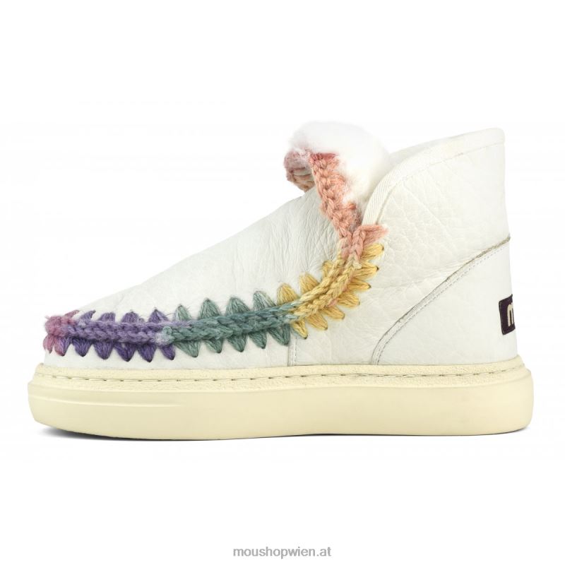 Frauen Eskimo-Sneaker mit auffälligen Regenbogennähten Mou P660X728 Nubuk echtes Weiß
