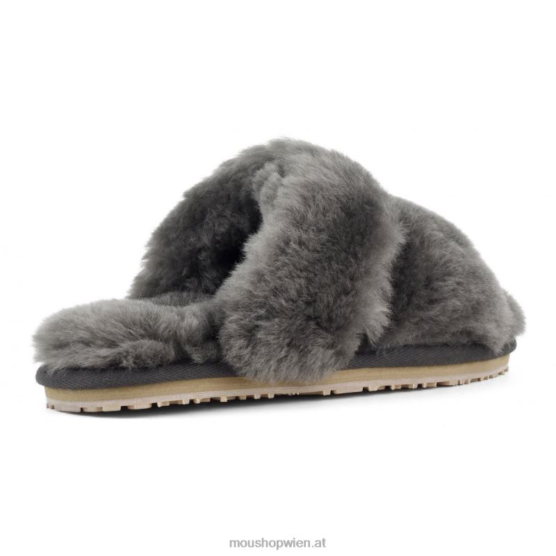 Frauen 2-Streifen-Hausschuh aus Schaffell Mou P660X445 Holzkohle