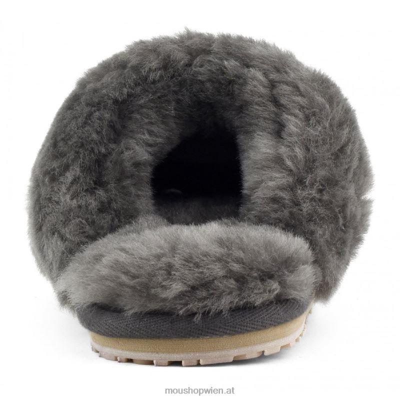 Frauen 2-Streifen-Hausschuh aus Schaffell Mou P660X445 Holzkohle