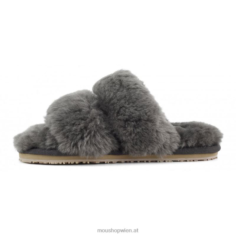 Frauen 2-Streifen-Hausschuh aus Schaffell Mou P660X445 Holzkohle