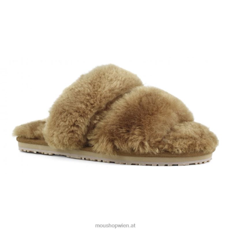 Frauen 2-Streifen-Hausschuh aus Schaffell Mou P660X449 Cognac