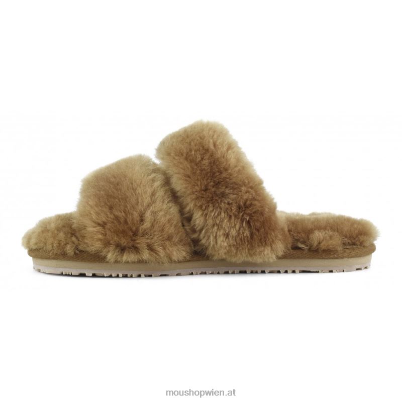 Frauen 2-Streifen-Hausschuh aus Schaffell Mou P660X449 Cognac